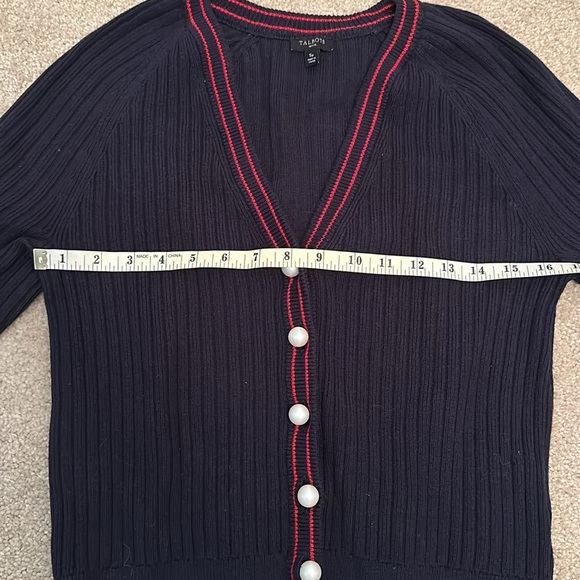 Talbots Navy Pearl Button Ribbed Knit Tennis Sweater Cardigan Size Small Petite - Picture 4 of 8
